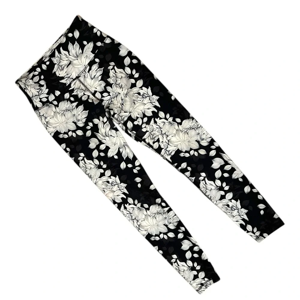 BALANCE COLLECTION Women’s High Rise Leggings Black White Floral Size M Medium - Picture 2 of 4